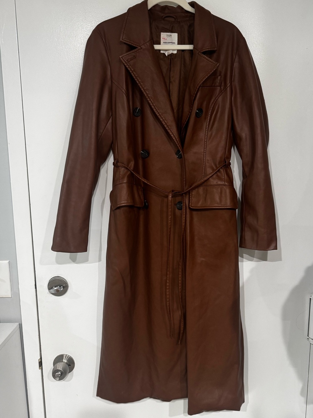 Avec Les Filles Brown pleather Double-Breasted Trench Coat
